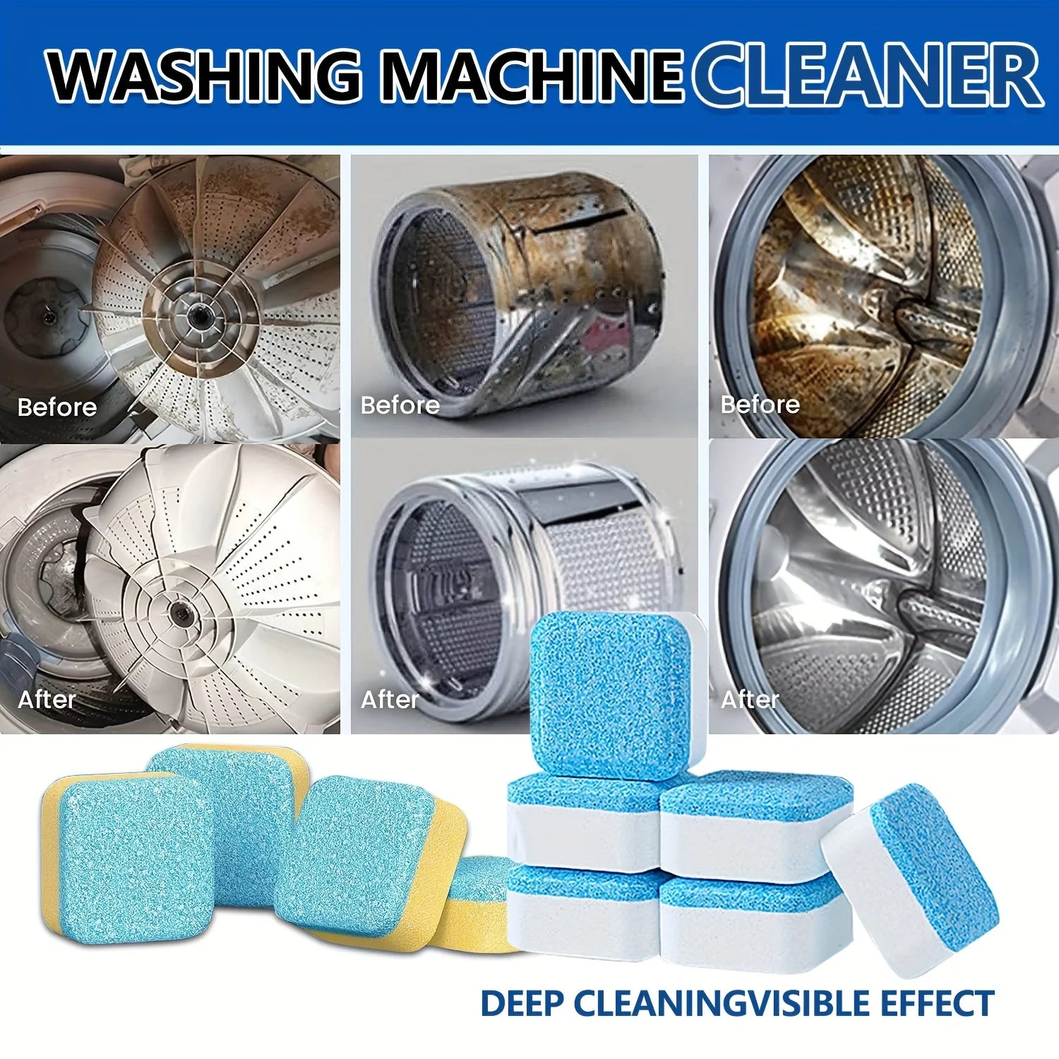 WashFizz before and after: washer drum buildup removed